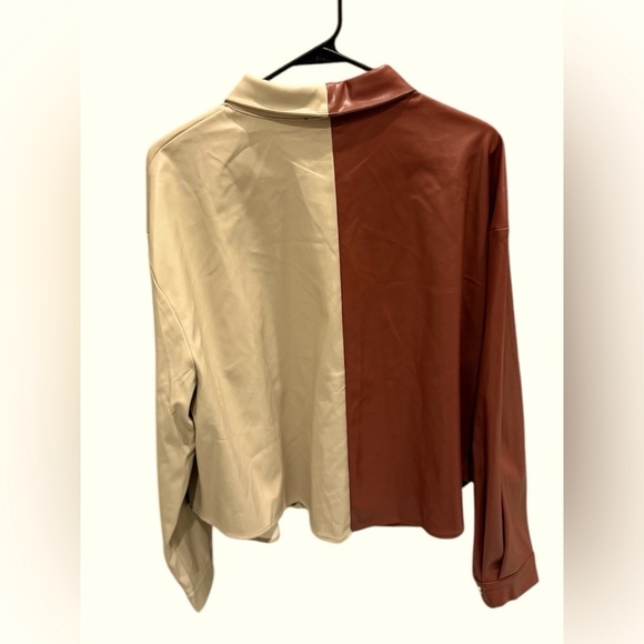 J.NNA Camel Combo Colorblock Faux Leather Shacket Y2K Size Large - Picture 2 of 3